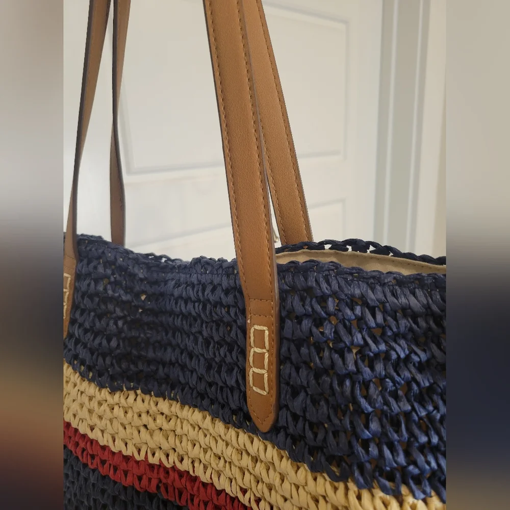 I.N.C. LARGE STRAW STRIPE TOTE/BEACH BAG NWT 20